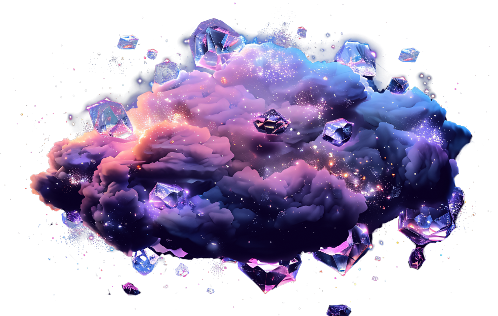 Nube digital innovadora para proyectos de agencia de marketing digital Nube cósmica con destellos y cristales representando creatividad digital