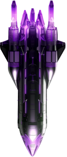 Nave espacial Monkey Plus Nave espacial metálica con luces púrpura, símbolo de innovación tecnológica de Monkey Plus