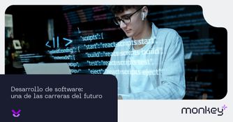 Desarrollo de software: una de las carreras del futuro Joven programador escribiendo código en laptop