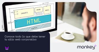 Diseño y desarrollo web con estructura HTML Hombre mirando pantalla de computador con esquema de sitio web en HTML