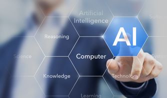 Inteligencia artificial aplicada al marketing digital Persona señalando icono de AI en panel de hexágonos