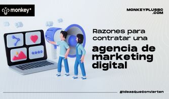 Razones para contratar una agencia de marketing digital Ilustración de equipo analizando métricas en laptop con megáfono