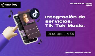 Integración de servicios: TikTok Music Ilustración con teléfono móvil mostrando la app TikTok Music y notas musicales flotantes