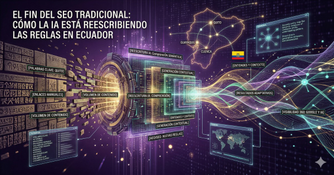 El Fin del SEO Tradicional y la IA. Representación de la transición del SEO tradicional a la búsqueda generativa impulsada por IA en Ecuador - Monkey Plus.
