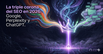 Triple Corona SEO 2026. Infografía de la Triple Corona del SEO 2026 que muestra la integración de Google, Perplexity y ChatGPT para el mercado de Ecuador - Monkey Plus.
